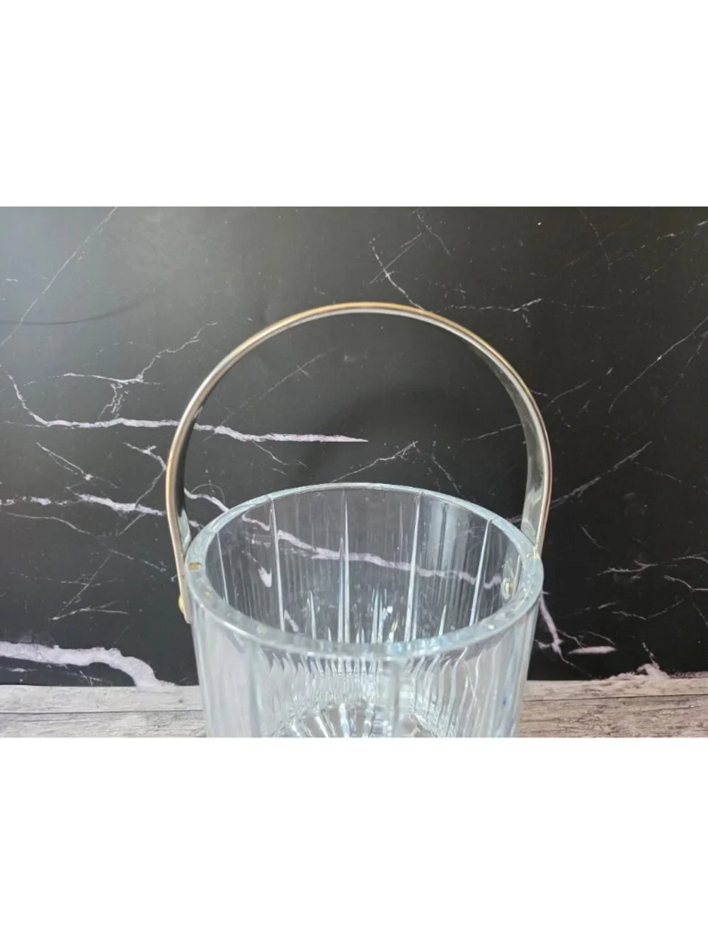 Mikasa Arctic Lights Crystal Clear Glass Ice Bucket Metal Handle